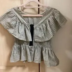 KBF 26SS/フロントホックチェックフリルブラウス