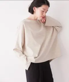 ストライプルーズフィット長袖Tシャツ Mサイズ ベージュ　試着のみ