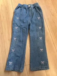 リボン刺繍付きデニムパンツ 120 おしゃれ　ギャル　キッズ　子供　ズボン