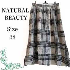NATURAL BEAUTY ロングスカート サイズ38　チェック柄　黒　白のサムネイル