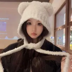 新品　ニット帽　ビーニー　くま耳　ホワイト