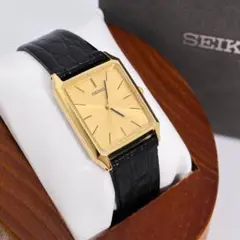 稼働 SEIKO 腕時計 ゴールド スクエア レザー メンズ 外箱 3449
