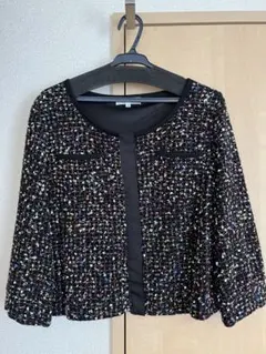 値下NATURAL BEAUTY BASIC黒カラフルツイードジャケット