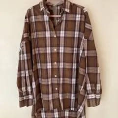 ブラウン系チェック 長袖シャツ バックオープン
