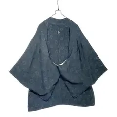 黒 羽織 総柄 源氏車文 羽織紐付き 着物 和物 レトロ アンティーク