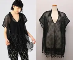 GANNI ガニー レース カフタンブラウス S ブラック 黒のサムネイル