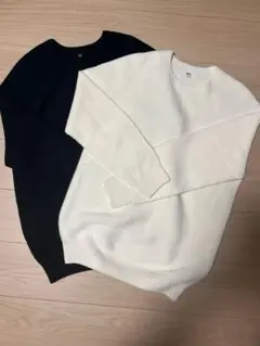 3Dクルーネックセーター 2枚セット白、黒L