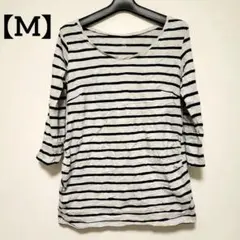 H&M エイチアンドエム ストライプ柄 七分袖Tシャツ 【M】レディース