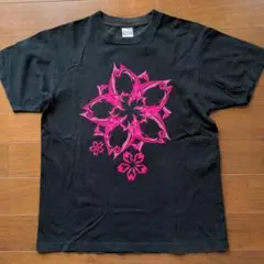 【 Printstar 】黒地に蛍光ピンク花柄 半袖Tシャツ Мのサムネイル