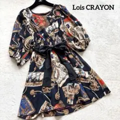 極美品✨ロイスクレヨン Lois CRAYON 総柄 チュニック　ネイビー M