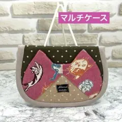 マルチケース　猫柄　クレヨン風猫　ピンク　ハンドメイド
