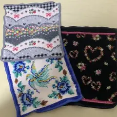 花柄刺繍コットンハンカチ 3枚セットFEILER