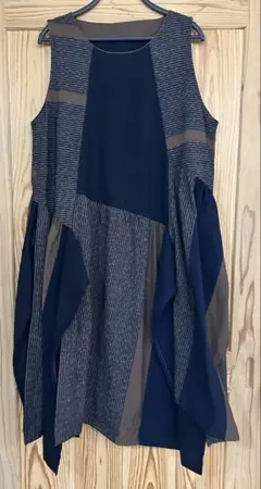 最終値下げ　古布リメイク　絣ノースリーブワンピース ブラウン　ジャンパースカート