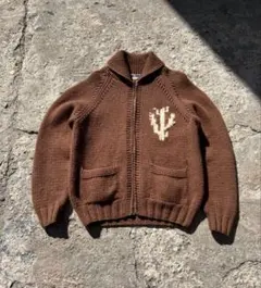 [希少]インディアン柄ウールカウチンセーター肉厚フルジップ90s vintage