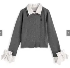 【 GRL 】 襟付き袖リボンロゴ刺繍ニットトップス fs29