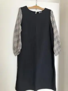 pink adobe チェック柄袖 ワンピース M