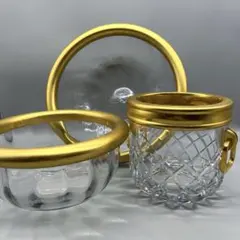 骨董 時代ガラス 希少 金赤ガラス 取手付き アイスクリームコップ