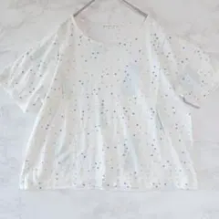 merci beaucoup ドット 半袖 カットソー 白 水色 ゆったり Lのサムネイル