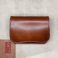 ハンドメイド（手縫い）ヌメ革 イエローキャメル 二つ折り ミニ財布
