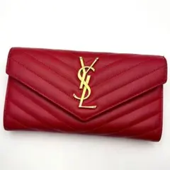サンローラン 長財布 レッド Vステッチ キャビアスキン YSL