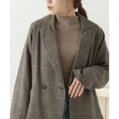 【値下げ中!】ブラウン チェック ジャケット 先染めチェックダブルテーラード 茶