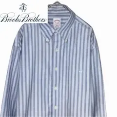 ブルックスブラザーズ ロゴ刺繍 長袖ボタンダウンシャツ 青白ストライプ メンズ