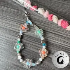 C5☪︎　スマホ　ストラップ　ビーズ　キーホルダー　花　フラワー　カラフル