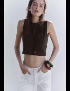 ZARA ホワイト　ワイドパンツ　デニム