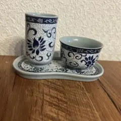 青と白の花模様 中国茶器セット