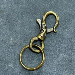 真鍮 キーホルダー 回転式 唐草 レバーナスカン フック カラビナ キーリング