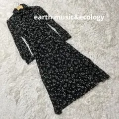 earth music&ecology 花柄2Wayボウタイロングワンピース　黒