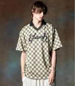 【glamb】チェッカードポロシャツ　サッカーシャツ　サイズMのサムネイル