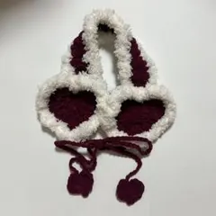 ハンドメイド 編み物 赤×白 ハート型 イヤーマフ