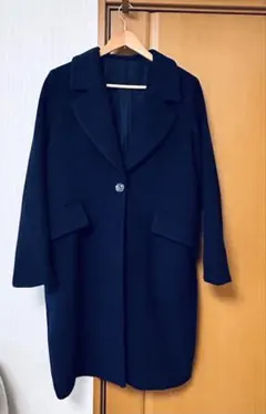 エイチアンドエム　ネイビー ボタン付き ウールロングコート　M