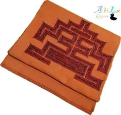 【F785】名古屋帯 平仕立て オレンジ 356cm セール対象◎ お太鼓柄