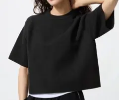 【新品タグ付】ユニクロ ウォッシャブルミラノリブセーター半袖　XL ブラック
