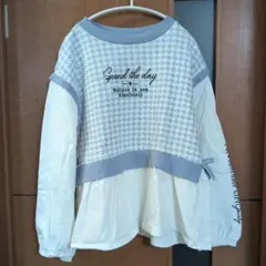 ハウンドトゥース柄長袖カットソー　150