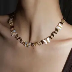 バタフライ チョーカー ネックレス シェル ゴールド 蝶々 韓国 華やか 上品