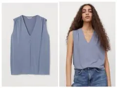 H&Mブルー Vネック ノースリーブ トップス XS