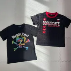 キッズ男の子用130㎝ブラックプリントTシャツ半袖トップス2点セットまとめ売り