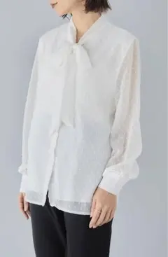 入荷❣️リボンタイ付ドットシアーブラウス　ホワイト　frene