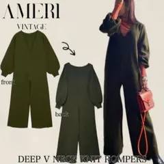 AMERI VINTAGE DEEP V NECK KNIT ROMPERS M