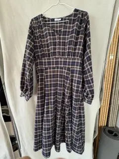 COLZA チェック柄 ロングワンピース 長袖 L