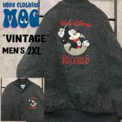 《US古着》ウールレザー ディズニーミッキー スタジャン 刺繍ロゴ メンズ2XL