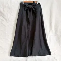 美品 フレアロングスカート フロントリボン Aライン ハイウエスト マキシ Lのサムネイル