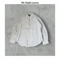 90s ラルフローレン 刺繍ロゴ ワンポイント ストライプ 長袖 ボタン シャツ