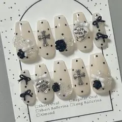 010 現品 ネイルチップ 量産型 ワンホン フレンチガーリー 韓国 バレエコア