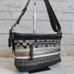 COACH　2wayショルダーバッグ　　ストライプパッチワーク