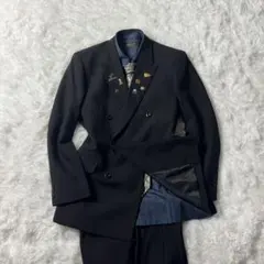 メンズ　ダブル　セットアップ スーツ ブラック　シャツ ネクタイ 3点セット　M