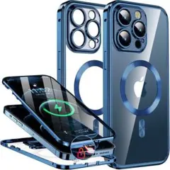 iPhone用透明ケース MagSafe対応 青